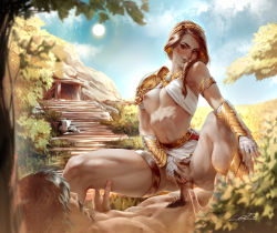 Rule 34 | 1boy, 1girl, abs, aleriia v, armlet, armor, assassin&#039;s creed: odyssey, assassin&#039;s creed (series), bandaged hand, bandages, blush, box, braid, breasts, brown hair, clothed female nude male, clothed sex, commentary, cowgirl position, criss-cross halter, day, english commentary, erection, faceless, faceless male, facial hair, female pubic hair, girl on top, goatee, hair over shoulder, halterneck, hetero, kassandra (assassin&#039;s creed), laurel crown, long braid, looking at another, medium breasts, muscular, muscular female, mustache, navel, nipples, no panties, nose blush, nude, on box, outdoors, pauldrons, penis, perky breasts, pubic hair, pussy, sex, shoulder armor, single braid, single pauldron, solo focus, spread legs, spread pussy, straddling, thick thighs, thigh strap, thighs, toned, uncensored, vambraces