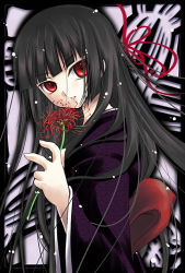 Rule 34 | 00s, blunt bangs, enma ai, flower, hime cut, japanese clothes, jigoku shoujo, long hair, lowres, red eyes, solo, spider lily, yukian