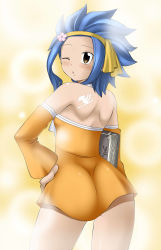 Rule 34 | absurdres, blue hair, book, breasts, brown eyes, dmayaichi, dress, fairy tail, hands on own hips, highres, levy mcgarden, short dress, short hair, simple background, small breasts, wink