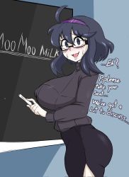 1girl breasts creatures_(company) game_freak glasses hex_maniac_(pokemon) highres large_breasts nintendo pokemon pokemon_xy protoscene skirt solo teacher