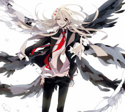 Rule 34 | 1boy, afuro terumi, black wings, blonde hair, eyepatch, formal, inazuma eleven, inazuma eleven (series), male focus, multiple wings, outstretched hand, red eyes, seraph, solo, suit, suou (sdurorhr), wings