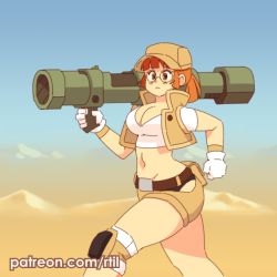 Rule 34 | 1girl, animated, animated png, bouncing breasts, breasts, brown hair, cleavage, crop top, desert, fingerless gloves, fio germi, firing, glasses, gloves, huge filesize, legs, looping animation, metal slug, navel, rocket launcher, round eyewear, rpg (weapon), rtil, running, short ponytail, short shorts, shorts, snk, solo, stomach, vest, weapon