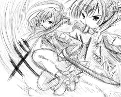 Rule 34 | 1girl, fujitsuki, greyscale, monochrome, multiple views, original, sketch, sword, weapon