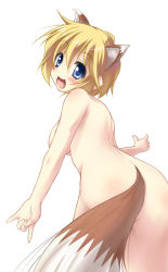 Rule 34 | 1girl, animal ears, ass, blonde hair, blue eyes, cosplay, holo, holo (cosplay), lucky star, nude, patricia martin, simple background, solo, spice and wolf, tail, tekehiro, white background, wolf ears, wolf tail
