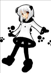 Rule 34 | 1girl, 404, animal ears, artist request, fur trim, gloves, http status code, looking at viewer, open mouth, orange eyes, original, paw print, pom pom (clothes), short hair, simple background, solo, white background, white hair
