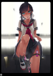 Rule 34 | 1girl, backlighting, black hair, blue eyes, blush, breasts, chair, classroom, clothes lift, desk, double insertion, highres, indoors, lifting own clothes, long hair, looking at viewer, murakami suigun, original, panties, pleated skirt, pussy juice, school chair, school desk, school uniform, serafuku, sex toy, shirt lift, shoes, short sleeves, sitting, skirt, skirt lift, small breasts, smile, socks, solo, underwear, uwabaki, vibrator, vibrator under clothes, vibrator under panties