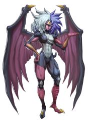 Rule 34 | big hair, breasts, brolo, demon, demon wings, duel monster, expressionless, fingernails, full body, hand on own hip, heterochromia, looking at viewer, solo, spiked hair, standing, third eye, wide hips, wings, yu-gi-oh!, yubel