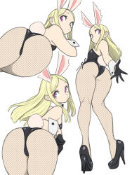 Rule 34 | 1girl, absurdres, animal ears, ass, bare shoulders, black footwear, black gloves, blonde hair, elin, expressionless, fishnet pantyhose, fishnets, from behind, gloves, high heels, highres, kneepits, leaning forward, legs, leotard, long hair, looking back, lying, multiple views, on stomach, pantyhose, pink eyes, playboy bunny, rabbit ears, rabbit girl, rabbit tail, shoes, strapless, strapless leotard, tail, tera online, thighs, toshinoshin, wrist cuffs
