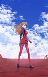 Rule 34 | 1girl, absurdres, alternate breast size, artist request, ass, blue eyes, bodysuit, breasts, brown hair, evangelion: 3.0 you can (not) redo, expressionless, eyepatch, full body, hair ornament, highres, interface headset, large breasts, long hair, looking at viewer, neon genesis evangelion, plugsuit, rebuild of evangelion, shiny clothes, solo, souryuu asuka langley, standing, two side up, very long hair, wide hips
