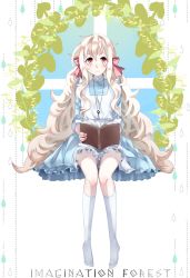 Rule 34 | 1girl, bad id, bad pixiv id, blush, book, dress, hair ribbon, jewelry, kagerou project, key, kneehighs, kozakura marry, lenju, long hair, looking at viewer, necklace, red eyes, ribbon, silver hair, socks, solo, souzou forest (vocaloid), vocaloid, white socks