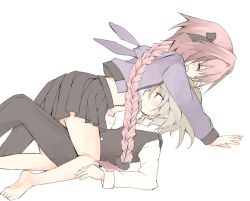 Rule 34 | 2boys, akafuku pukoemon, astolfo (fate), astolfo (memories at trifas) (fate), bad id, bad pixiv id, barefoot, black pants, black ribbon, black skirt, braid, closed eyes, couple, fate/apocrypha, fate/grand order, fate (series), hair ornament, hair ribbon, hands on another&#039;s head, highres, hood, hooded jacket, jacket, long braid, long hair, long sleeves, lying, male focus, multiple boys, official alternate costume, pants, pink eyes, pink hair, purple eyes, purple jacket, red eyes, ribbon, shirt, short hair, sieg (fate), silver hair, single braid, skirt, striped clothes, striped shirt, trap, very long hair, waistcoat, white shirt, yaoi