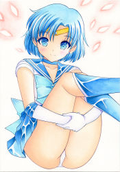 Rule 34 | 1girl, bishoujo senshi sailor moon, blue eyes, blue footwear, blue hair, blue neckwear, blue sailor collar, blue skirt, boots, choker, closed mouth, collarbone, earrings, elbow gloves, gloves, hair between eyes, hugging own legs, jewelry, knee boots, looking at viewer, miniskirt, mizuno ami, nightmare77zx, own hands together, panties, pleated skirt, sailor collar, sailor mercury, sailor senshi uniform, sailor shirt, shirt, short hair, short sleeves, sitting, skirt, smile, solo, underwear, white background, white gloves, white panties, white shirt