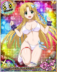 Rule 34 | 1girl, asia argento, bikini, bishop (chess), blonde hair, breasts, card (medium), chess piece, cleavage, green eyes, high school dxd, large breasts, long hair, navel, official art, solo, swimsuit