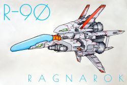 Rule 34 | canopy, character name, english text, irem, kh0802, no humans, r-type, r-type final, r-90 ragnarok, rocket engine, simple background, solo, spacecraft, starfighter, white background