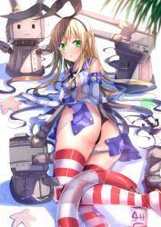Rule 34 | 10s, 1girl, ass, black panties, blonde hair, breasts, green eyes, highres, innertube, kantai collection, long hair, panties, rensouhou-chan, shimakaze (kancolle), small breasts, striped clothes, striped thighhighs, swim ring, swordsouls, thighhighs, underwear