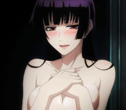 Rule 34 | 1girl, blush, body blush, breasts, collarbone, hands on own chest, kanoe yuuko, large breasts, long hair, looking at viewer, nude, open mouth, protective, screencap, solo, stitched, tasogare otome x amnesia, third-party edit, upper body