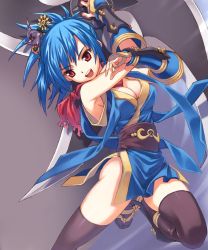 Rule 34 | 1girl, blue hair, breasts, cleavage, matsuryuu, ninja, ninja (ragnarok online), ragnarok online, red eyes, solo, sword, thighhighs, weapon