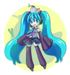 Rule 34 | 1girl, absurdly long hair, animal, animal on head, bird, bird on head, black skirt, black sleeves, black thighhighs, blue eyes, blue hair, blush, breasts, collared shirt, commentary request, dated commentary, detached sleeves, full body, grey shirt, hatsune miku, kawagoe pochi, long hair, looking at viewer, midriff peek, miniskirt, navel, on head, open mouth, shirt, skirt, sleeveless, sleeveless shirt, sleeves past fingers, sleeves past wrists, small breasts, smile, solo, spring onion, thighhighs, twintails, very long hair, vocaloid