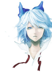 Rule 34 | 1girl, blue eyes, blue hair, bow, cirno, collar, collarbone, crying, female focus, hair bow, looking at viewer, matching hair/eyes, open collar, open mouth, portrait, ribbon, short hair, sizu, solo, touhou, upper body