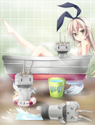 Rule 34 | &gt; &lt;, 10s, 1girl, :&lt;, :3, bare shoulders, bath, bathroom, bathtub, blonde hair, breasts, brown eyes, bucket, censored nipples, claw foot bathtub, closed eyes, convenient censoring, eyebrows, hairband, kantai collection, leg up, legs, long hair, looking at viewer, nude, rensouhou-chan, shimakaze (kancolle), skywaker, small breasts, steam, steam censor, triangle mouth, water, wooden floor, | |