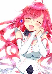Rule 34 | 1girl, ahoge, akine (kuroyuri), bloom, bow, breasts, breasts squeezed together, closed eyes, detached sleeves, headphones, highres, large breasts, lens flare, long hair, pink hair, rasis, smile, solo, sound voltex, sound voltex ii infinite infection, standing, swept bangs, very long hair, white background