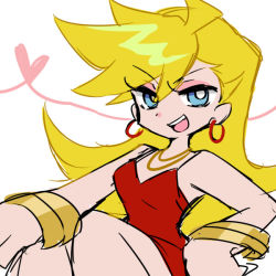 Rule 34 | 10s, 1girl, blonde hair, blue eyes, dress, earrings, fukumitsu (kirarirorustar), heart, jewelry, long hair, looking at viewer, official style, open mouth, panty &amp; stocking with garterbelt, panty (psg), smile, solo, very long hair