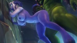 Rule 34 | 1boy, 1girl, 3d, animated, blue skin, breasts, colored skin, draenei, green skin, hanging breasts, interspecies, large breasts, nipples, noname55, orc, orc (warcraft), tagme, warcraft, video, yrel