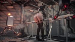 Rule 34 | 1girl, 3d, almightypatty, android, animated, ass, ass shake, blindfold, boots, bouncing ass, from behind, gloves, hairband, high heel boots, high heels, highres, huge ass, jiggle, leaning, leaning forward, leotard, nier (series), nier:automata, pod (nier:automata), shiny skin, short hair, thigh boots, thighhighs, thong leotard, video, 2b (nier:automata)