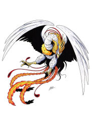 Rule 34 | atlus, beak, bird, demon, feathers, feng huang, kazuma kaneko, persona, phoenix, shin megami tensei, simple background, tail, talons, white background, wings