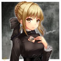 Rule 34 | 1girl, artoria pendragon (all), artoria pendragon (fate), bad id, bad pixiv id, black background, black theme, blonde hair, breasts, capcom, face, fate/hollow ataraxia, fate/stay night, fate/unlimited codes, fate (series), goth fashion, gothic lolita, hair ribbon, lolita fashion, medium breasts, momoko (momopoco), official alternate costume, ribbon, saber (fate), saber alter, solo, yellow eyes