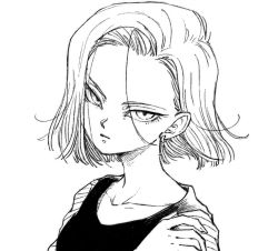 Rule 34 | 1girl, android 18, black skirt, closed mouth, collarbone, dragon ball, dragon ball super, dragonball z, earrings, expressionless, eyelashes, face, greyscale, hair behind ear, hand on own shoulder, jewelry, long sleeves, looking at viewer, medium hair, monochrome, simple background, sketch, skirt, solo, tkgsize, white background
