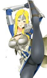 Rule 34 | 1girl, absurdres, blonde hair, breasts, brown eyes, commission, commissioner upload, fire emblem, fire emblem echoes: shadows of valentia, highres, igni tion, large breasts, legs, looking at viewer, mathilda (fire emblem), nintendo, split, standing, standing on one leg, standing split, upper body