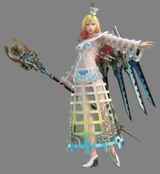 Rule 34 | 10s, 1girl, 3d, bare shoulders, blonde hair, blue dress, breasts, cleavage, dissidia final fantasy, dissidia final fantasy nt, dress, female focus, final fantasy, gear, gradient dress, gradient eyes, gradient hair, green dress, grey background, hat, heels, high heels, highres, holding, holding scepter, long dress, long hair, materia (dissidia), medium breasts, multicolored clothes, multicolored eyes, multicolored hair, navel, nomura tetsuya, official art, ponytail, red eyes, red hair, revealing clothes, scepter, side ponytail, simple background, solo, square enix, standing, sword, tecmo, two-tone hair, weapon, white dress, white footwear, white hat, yellow dress, yellow eyes