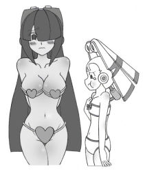 Rule 34 | 2girls, artist request, breast envy, breasts, capcom, large breasts, layer (mega man), multiple girls, pallette (mega man), mega man (series), mega man x (series), swimsuit