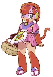 Rule 34 | 1990s (style), 1girl, android, animal ears, basket, bell, blue eyes, cat ears, cat tail, fang, joints, kyatto ninden teyandee, panties, pantyshot, pururun (kyatto ninden teyandee), ramb chop, retro artstyle, robot joints, solo, tail, underwear