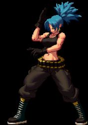 Rule 34 | 1girl, animated, animated gif, blue hair, full body, king of fighters xiii, leona heidern, lowres, official art, pixel art, snk, solo, standing, the king of fighters, the king of fighters xiii, transparent background