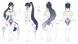 Rule 34 | amano nene (vtuber) (heavenly escape), amano nene (vtuber), angel wings, aqua eyes, arm at side, back bow, backless bodysuit, bare shoulders, black hair, bodysuit, bow, breasts, character sheet, cleavage, commentary, dress shirt, english commentary, hair bow, high heels, high ponytail, highres, juliet sleeves, large breasts, long hair, long sleeves, median furrow, mini wings, multiple views, official alternate costume, official alternate hairstyle, official art, production kawaii, puffy sleeves, purple bow, second-party source, see-through, see-through cleavage, see-through midriff, shima koume, shirt, sidelocks, turnaround, very long hair, virtual youtuber, white bodysuit, wings
