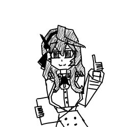 Rule 34 | 1girl, ako (blue archive), artist request, ascot, bell, blue archive, buttons, closed mouth, coat, cowbell, greyscale, long hair, looking at viewer, monochrome, non-web source, self-upload, simple background, solo, source request, split mouth, thumbs up, white background