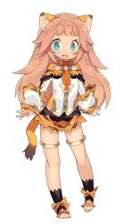 Rule 34 | 1girl, :3, absurdres, animal ears, barefoot, blade (galaxist), blue eyes, blush, cat ears, cat tail, farfalia, full body, highres, lion ears, lion tail, long hair, official art, pink hair, pleated skirt, pop-up story, skirt, solo, tail, thigh strap, toeless legwear, transparent background