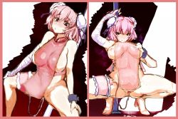 Rule 34 | 1girl, adapted costume, arm up, bandages, border, breasts, cuffs, double bun, hair bun, hands on own knees, hiichisato, ibaraki kasen, large breasts, masturbation, multiple views, naked tabard, nipples, pink hair, pole, pole dancing, pussy juice, red eyes, sex toy, shackles, short hair, sideboob, sketch, smile, split screen, squatting, stripper pole, tabard, thigh strap, touhou, uncensored, vaginal, vibrator