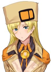 Rule 34 | 1girl, ashiomi masato, blonde hair, blue eyes, closed mouth, guilty gear, guilty gear strive, hat, long hair, looking at viewer, millia rage, simple background, solo, white background