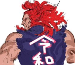 Rule 34 | 1boy, akuma (street fighter), male focus, muscular, profile, red eyes, red hair, simple background, solo, street fighter, tetsu (kimuchi), white background