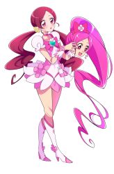 Rule 34 | 1girl, animegao, boots, bow, brooch, choker, commentary request, commission, cosplay, cure blossom, dress, frilled cuffs, full body, hair tie, hanasaki tsubomi, heart, heart brooch, heartcatch precure!, high heel boots, high heels, highres, holding, holding mask, jewelry, kigurumi, long hair, looking at viewer, low twintails, magical girl, mask, mitsuki tayura, partial commentary, pink bow, pink choker, pink dress, pink eyes, pink footwear, pink hair, pixiv commission, pouch, precure, red hair, self cosplay, short dress, short sleeves, simple background, solo, standing, sweatdrop, swept bangs, thigh boots, twintails, unworn mask, white background