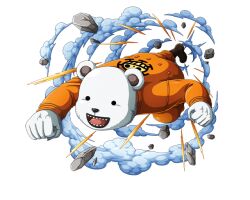 Rule 34 | 1boy, animal, bear, bepo, jumpsuit, looking at viewer, no humans, official art, one piece, one piece treasure cruise, orange jumpsuit, punching, smoke, teeth