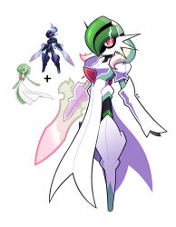 Rule 34 | artsy-rc, ceruledge, creatures (company), fusion, game freak, gardevoir, gen 3 pokemon, highres, looking at viewer, nintendo, no humans, pokemon, pokemon (creature), simple background, sword, weapon, white background