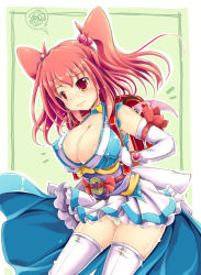 Rule 34 | 1girl, adapted costume, breasts, choker, cleavage, covered erect nipples, female focus, hair bobbles, hair ornament, highres, ichirino minagi, large breasts, magical girl, obi, onozuka komachi, panties, red eyes, red hair, sash, short hair, solo, thighhighs, touhou, twintails, two side up, underwear