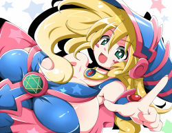 Rule 34 | artist request, blonde hair, blush, breasts, chibi, dark magician girl, duel monster, green eyes, huge breasts, monster, smile, source request, yu-gi-oh!, yuu-gi-ou, yu-gi-oh! duel monsters