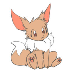 Rule 34 | :3, bad id, bad pixiv id, blush stickers, brown eyes, brown fur, commentary request, creatures (company), eevee, game freak, gen 1 pokemon, highres, nintendo, opurimasin, pawpads, pokemon, pokemon (creature), simple background, sitting, solo, white background