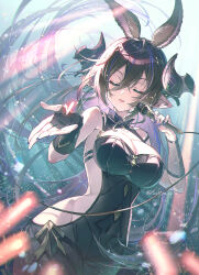 Rule 34 | 1girl, alternate costume, animal ears, bodysuit, breasts, brown hair, cleavage, cleavage cutout, closed eyes, clothing cutout, concert, covered navel, cowlick, detached sleeves, double-parted bangs, fingerless gloves, fingernails, fishnets, floating hair, galleon (granblue fantasy), gloves, granblue fantasy, hair between eyes, hands up, heart, highres, holding, holding microphone, horns, idol, large breasts, long fingernails, long hair, microphone, multicolored hair, nail polish, open mouth, pointy ears, purple hair, purple nails, sideless outfit, single detached sleeve, single fingerless glove, solo, soriya, streaked hair, twitter username, very long hair