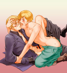 Rule 34 | 2boys, abs, ass, ass grab, axis powers hetalia, blonde hair, blush, boots, censored, coat, cum, ejaculation, erection, finland (hetalia), glasses, gloves, green eyes, looking at another, male focus, male pubic hair, multiple boys, muscular, nipples, open mouth, pants, pectorals, penis, pink background, pubic hair, purple eyes, saliva, shirt, sweat, sweden (hetalia), wince, yaoi